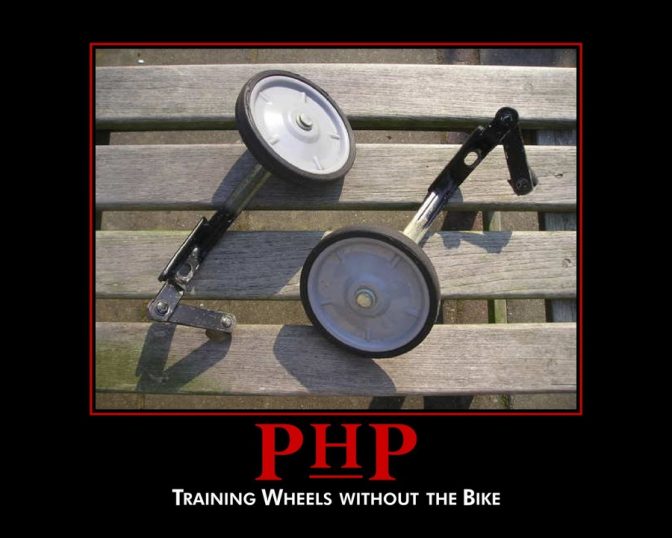 「PHPを学ぶことは、自転車に乗る練習を本体なしで行うようなこと」。プログラマーの心情を表した画像がネットで広まった。 Reddit