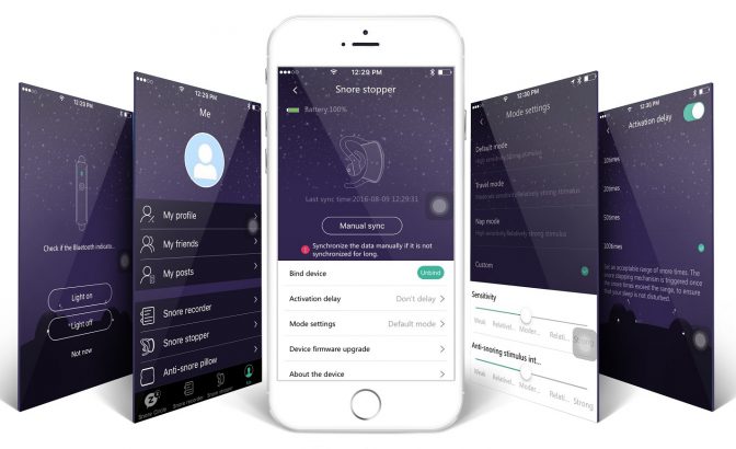 いびきで困っている人を助けるイヤホン型ガジェット「Snore Circle」のスマホアプリ